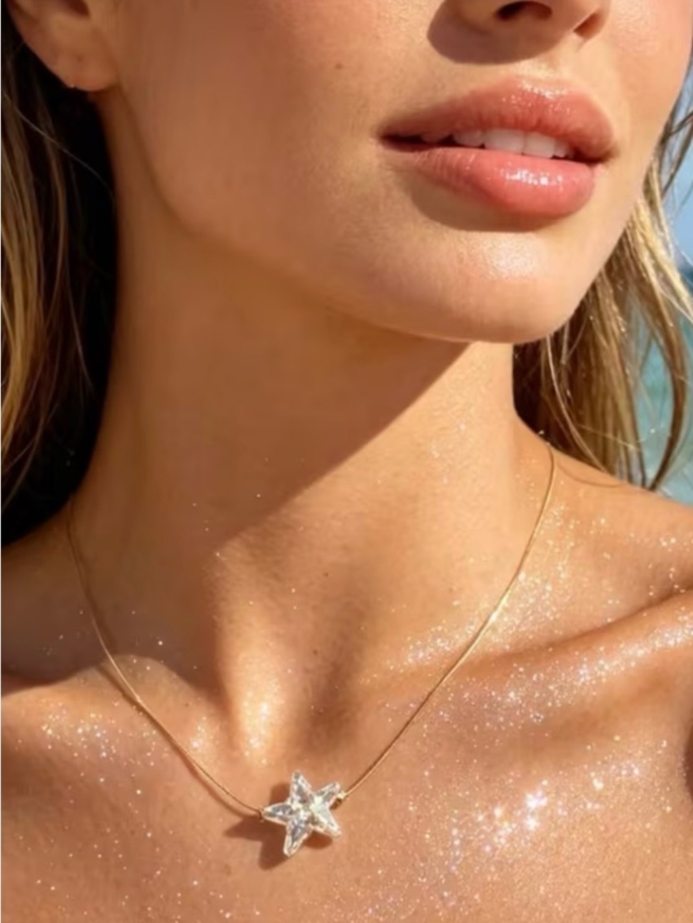 Gold Star Crystal Pendant Necklace - Gold